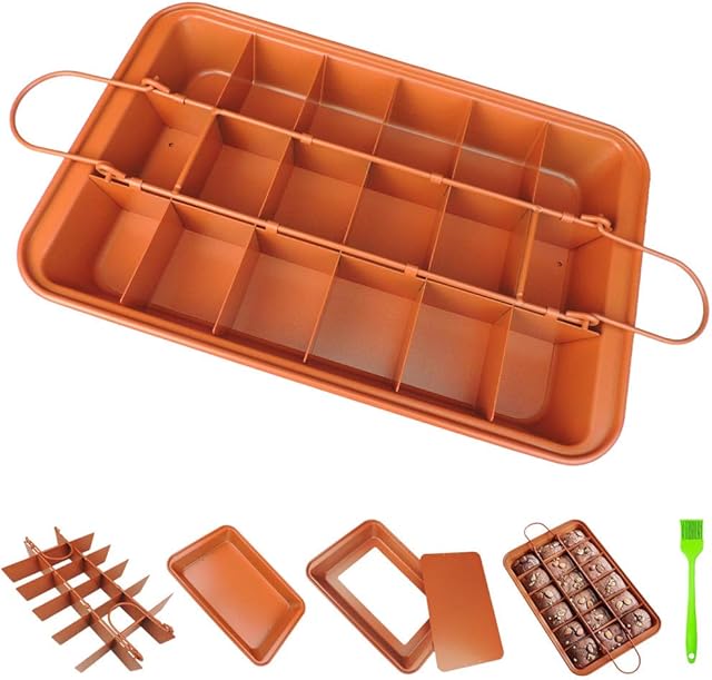 CCDSR- Brownie Pan, Brownie Tin with Dividers, Fast Heat, Non-Stick Brownie Tray with Removable Loose Bottom(31 * 20cm, 1*Oil Brush)