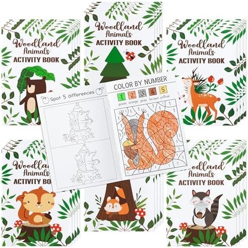 Dvbonike 24Pcs Woodland Animals Activity Books for Kids Forest Creatures Mini Fun Games Coloring Book in Bulk Wild Party Favors Goodie Bags Stuffers for Birthday Classroom School Rewards Supplies