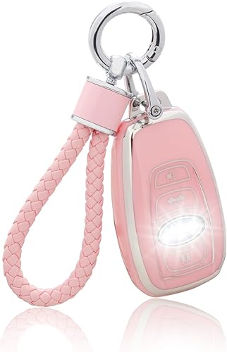 YO&YOYE Funda para llavero Subaru con llavero, funda de TPU suave rosa para llave inteligente Ascent BRZ Crosstrek Forester Impreza Legacy Outback