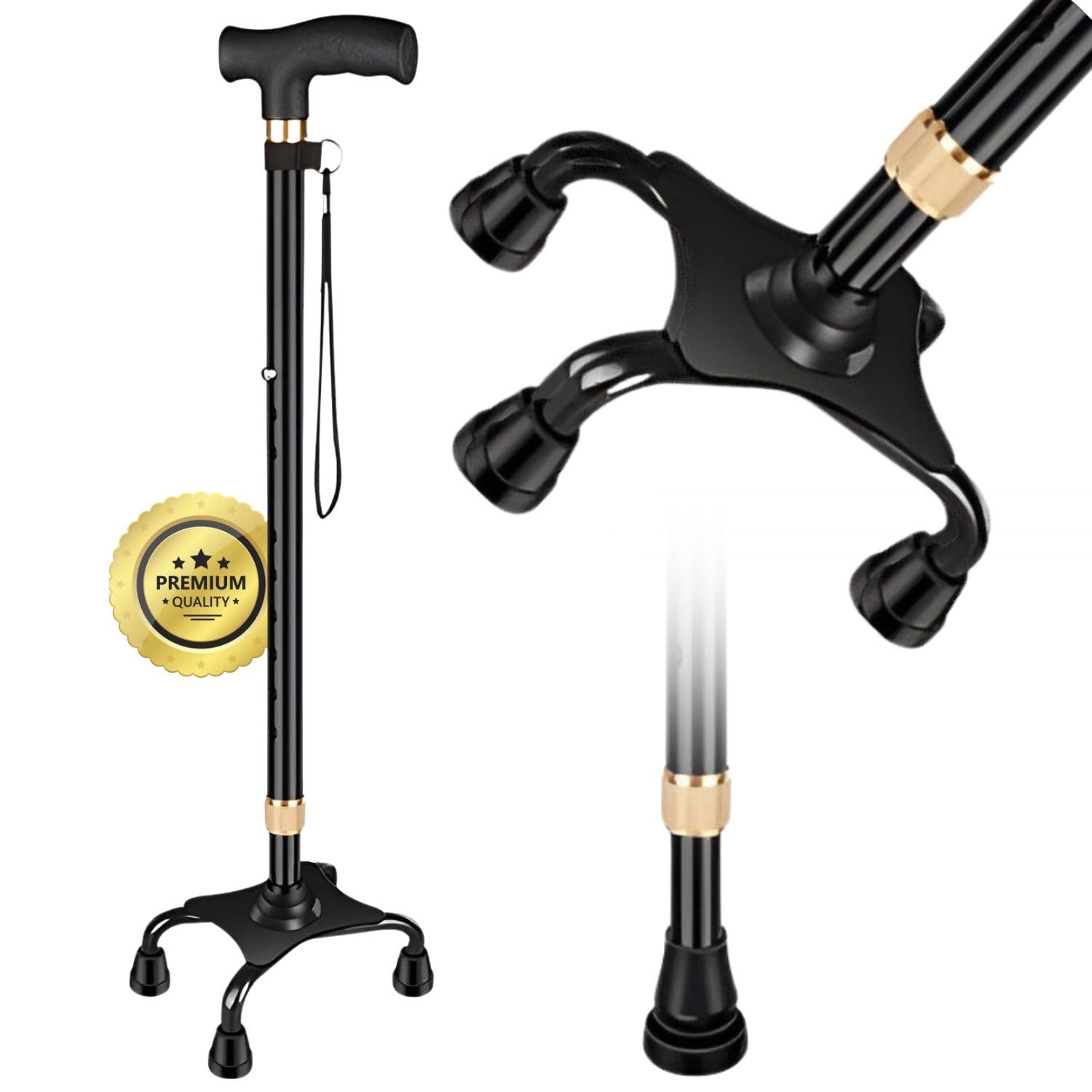 OrtoPrime Bastón 4 Patas Ergonómico Bastón Cuadrípode - Bastones para Mayores Regulables - Bastones Ortopédicos Mujer Y Hombre Baston Anciano -Bastones para Caminar Modernos Baston con Cuatro Apoyos