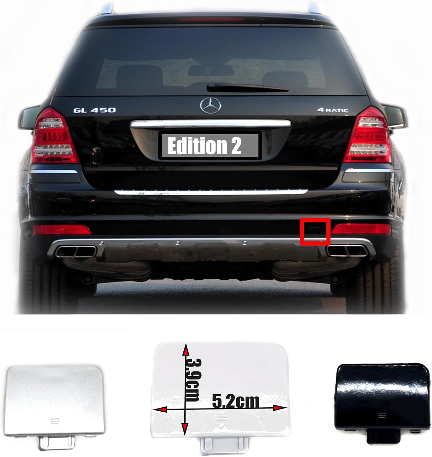 Rear Tow Cover Fit 09-12 Mercedes Benz GL X164 Facelift for GL320 GL350 GL420 GL450 GL500 GL550 2009 2010 2011 2012 Bumper Towing Hook Eye Cap 1648855023 (Black)