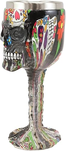 Miniatura 4 de Ebros Día de los Muertos Gótico Negro Floral Sugar Skull Calavera Caras Bebida Copa de Vino Cáliz Beber Serveware Osario Macabra Halloween
