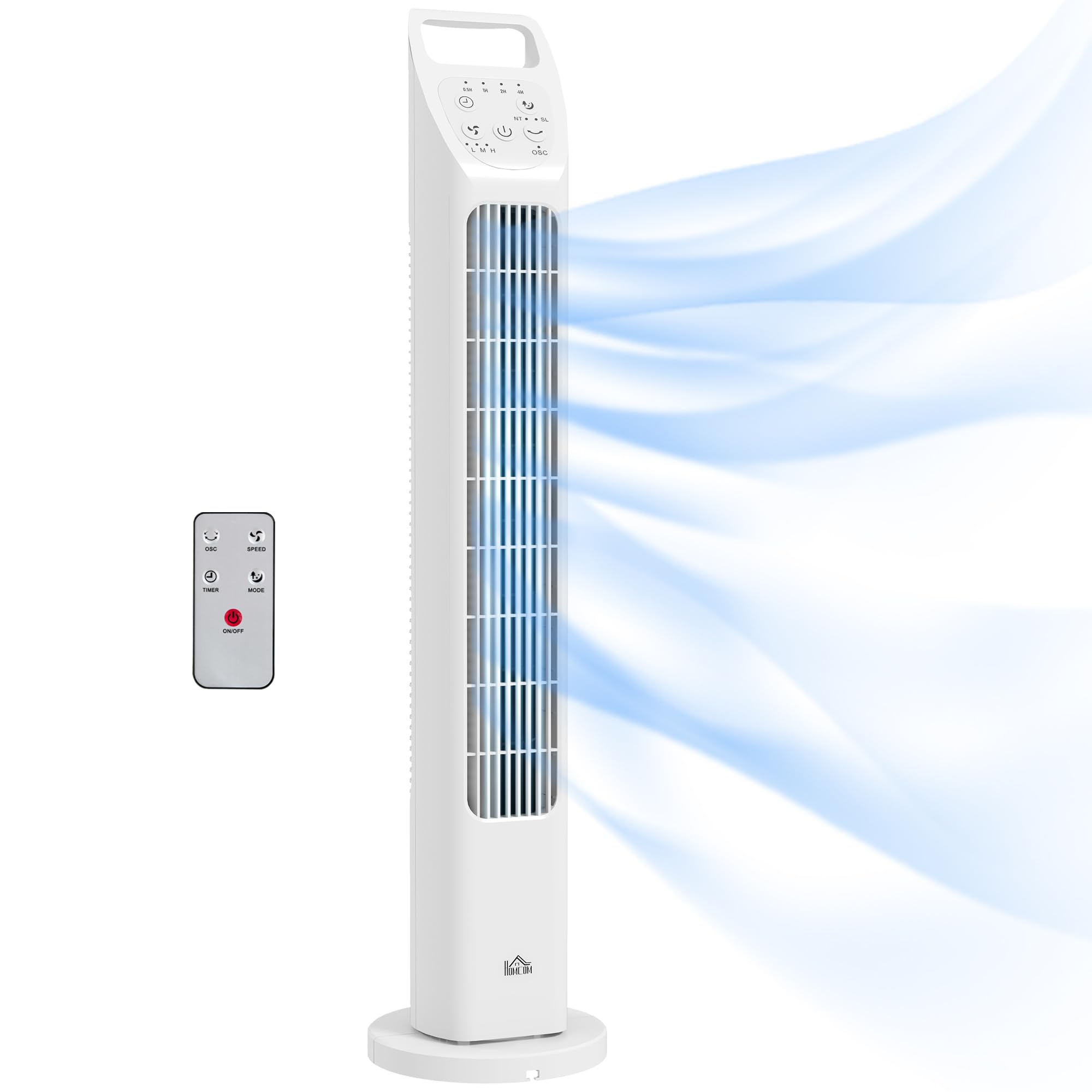 HOMCOM Tower Fan, Electric Cooling Fan with Remote, 75ยฐ Oscillating, 3 Speed 3 Modes, 7.5H Timer, Quiet Standing Bladeless for Bedroom Office, White โ image 1