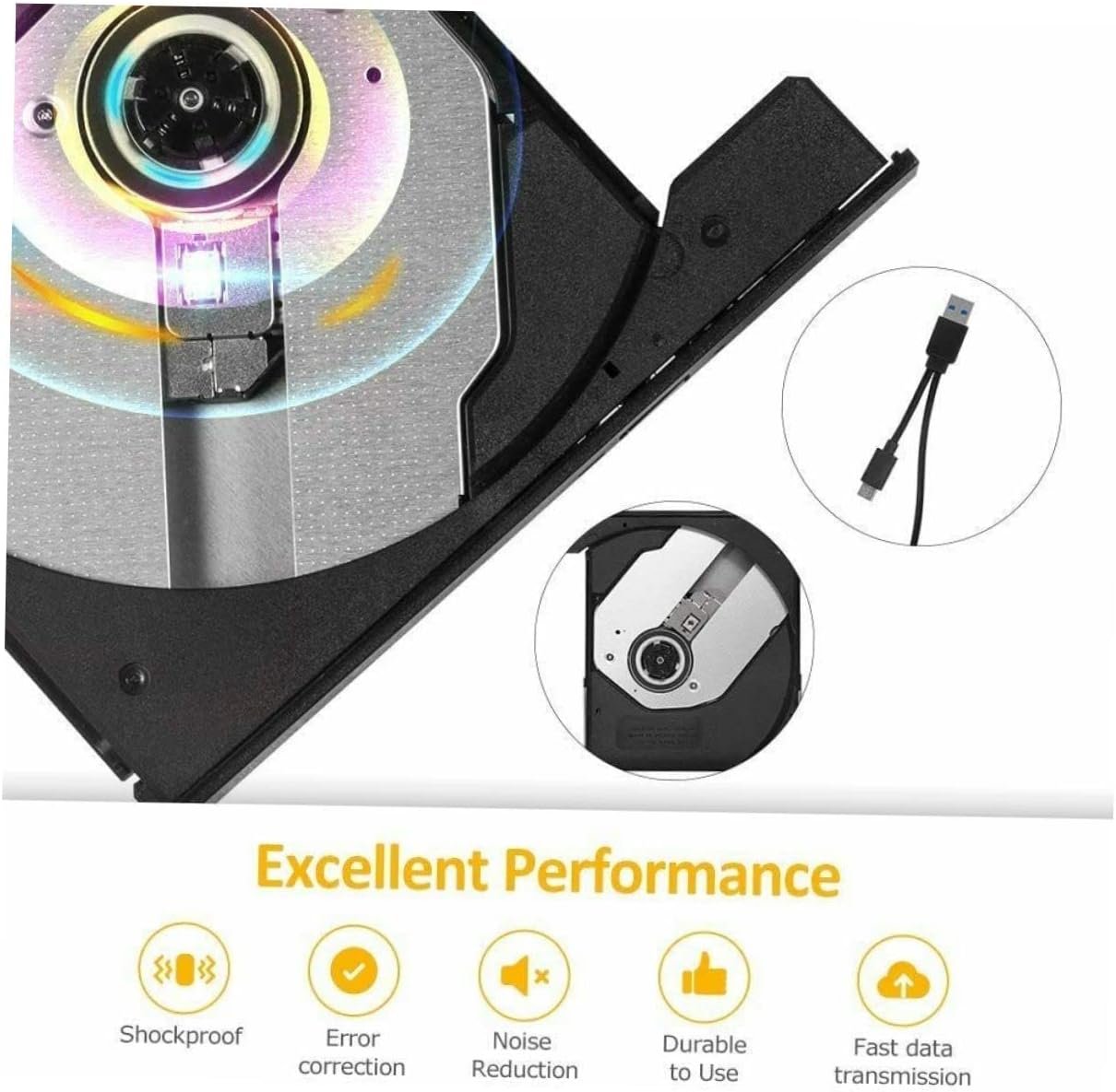 OSALADI Typec External Cd Drive Portable Multi-Function USB DVD Burner for Laptops Lightweight and Shockproof Error- No Driver Needed Compatible Devices