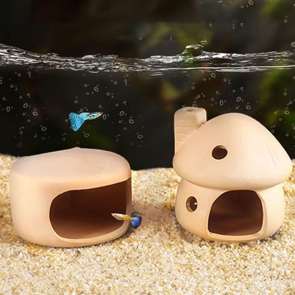 Mairuker - Decoración De Acuario Para Casa De Hongos, Refugios De Cerámica, Hábitat De Camarones, Tubo De Reproducción, Cueva Para Peces Dorados