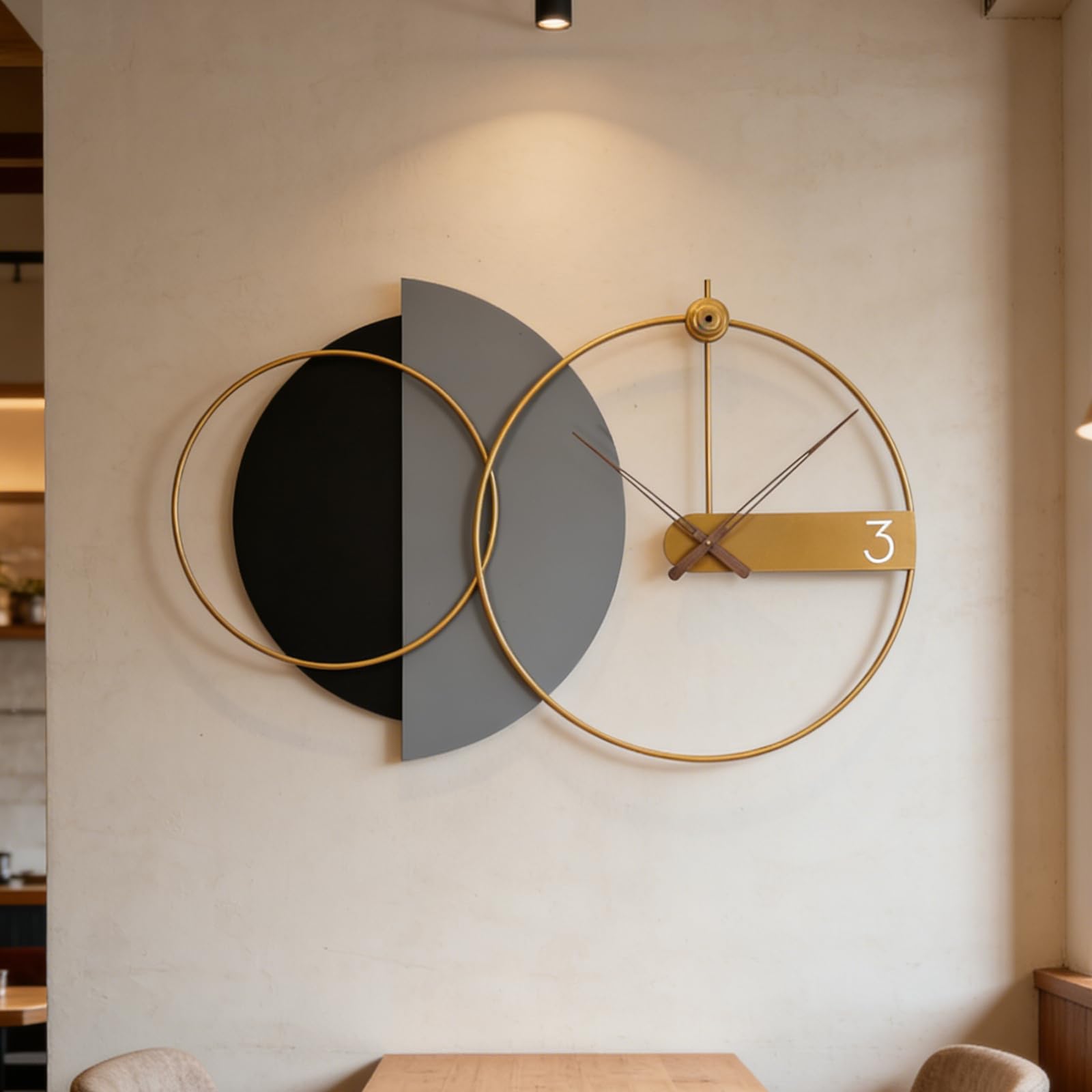 Photo 1 of AMAATE Modern Wall Clock with Black and Gold Design, Large Round Metal Clock, Contemporary Minimalist Decor for Living Room, Office (Black, Gray, and Gold, 27.5" X 43.3" in)