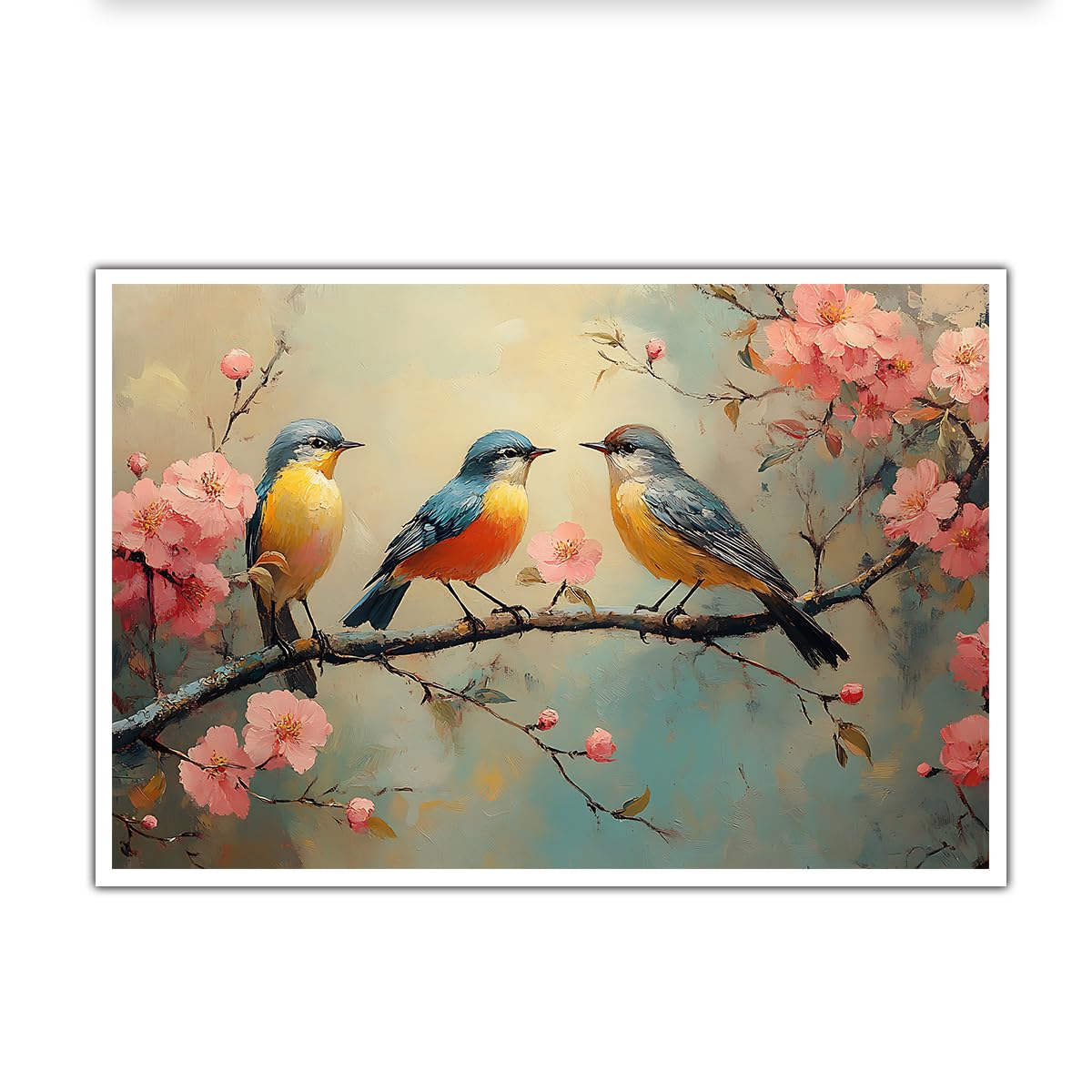 CHERHERART Birds Floral Canvas Poster Cherry Blossom Branch Canvas Wall Art Impressionist Romantic Picture Prints for Living Room Bedroom 85x140cm Frameless