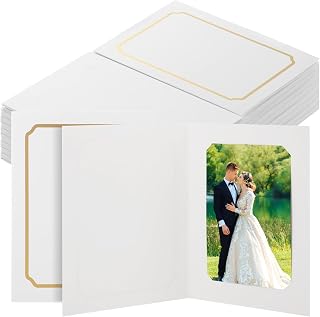 100 Pack Photo Folders - 4x6 Inch White Paper Picture Frame Bulk - Cardboard Greeting Cards Photo Inserts for Wedding, Graduation, Christmas