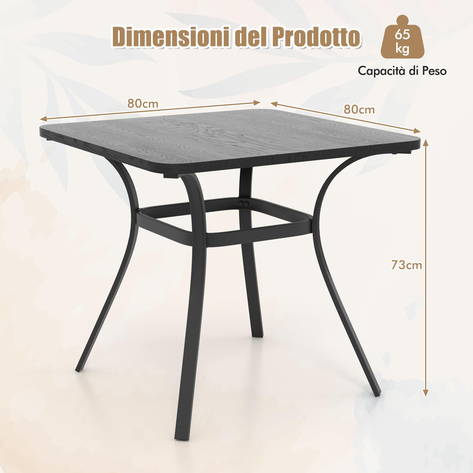 COSTWAY Tavolo da Pranzo da Giardino di 80 cm, Tavolo Quadrato in Metallo con 4 Gambe Curve, Tavolo da Pranzo Pesante a 4 Posti, per Giardino, Terrazza, e Piscina, Portata 65 kg, 80 x 80 x 73 cm