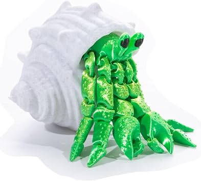 QINGMIAO 3D Printed Toys, 3D Printing Hermit Crab, Articulated Crab Finger Stress Relieving Toys, 3D Printed Animails Home Office Decor Desk Pet Light Green