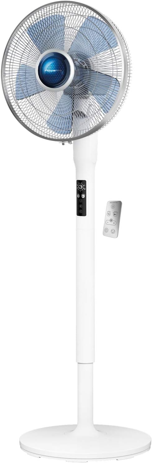 Rowenta Turbo Silence Extreme+ Stand Fan, Powerful, Remote Control, Auto-Off Timer, Automatic Oscillation, Model VU5870U1, White