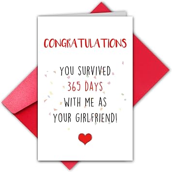 TQDaiker 1 Year Anniversary Card for Boyfriend, 1st Anniversary Card from Girlfriend, First Anniversary Card You Survived 365 Days with Me