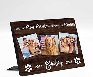 MyPupSocks Custom Pet Memory Picture Frames, Paw Prints Forever on Our Heart Frame, Personalized Pet Memorial Gifts Tabletop Photo Frame with 3 Photos for Loss of Loved Pet 8x6