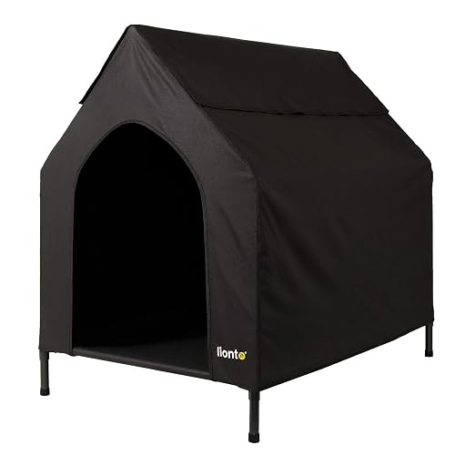 lionto Cama para Perros Cubierta Cama elevada con Techo para Perros, (L) 130x85x113 cm Negro