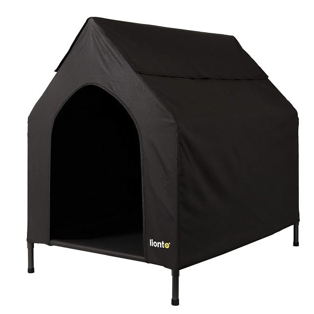 lionto Cama para Perros Cubierta Cama elevada con Techo para Perros, (L) 130x85x113 cm Negro