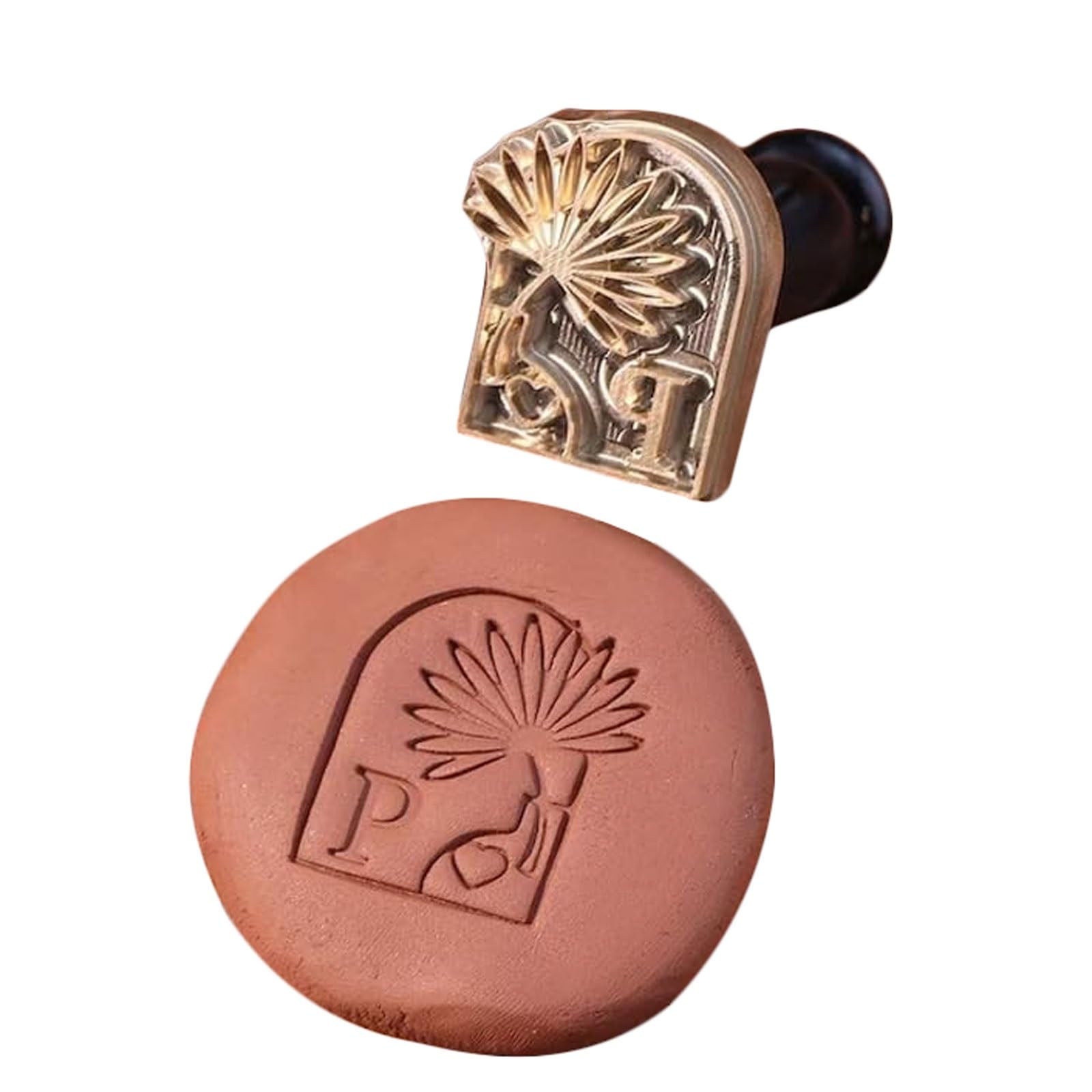 Strumento for timbri in ceramica in ottone fatto a mano, timbro in ceramica personalizzato con logo e manico in legno, simbolo in argilla personalizzato for vasai cartello(2.5Inches)
