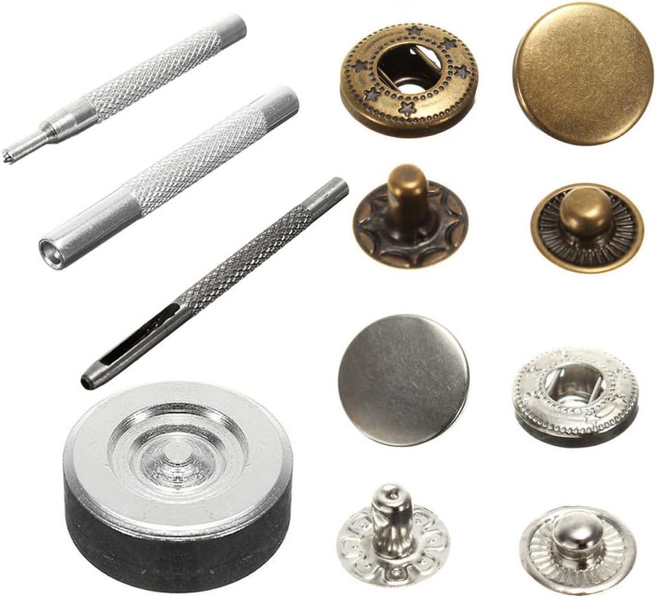 Snaps Sewing Metal 10mm Press Studs Snap Fasteners Poppers Sewing Clothing Buttons Kit Craft Leather 2 Color 15 Sets 1 Package