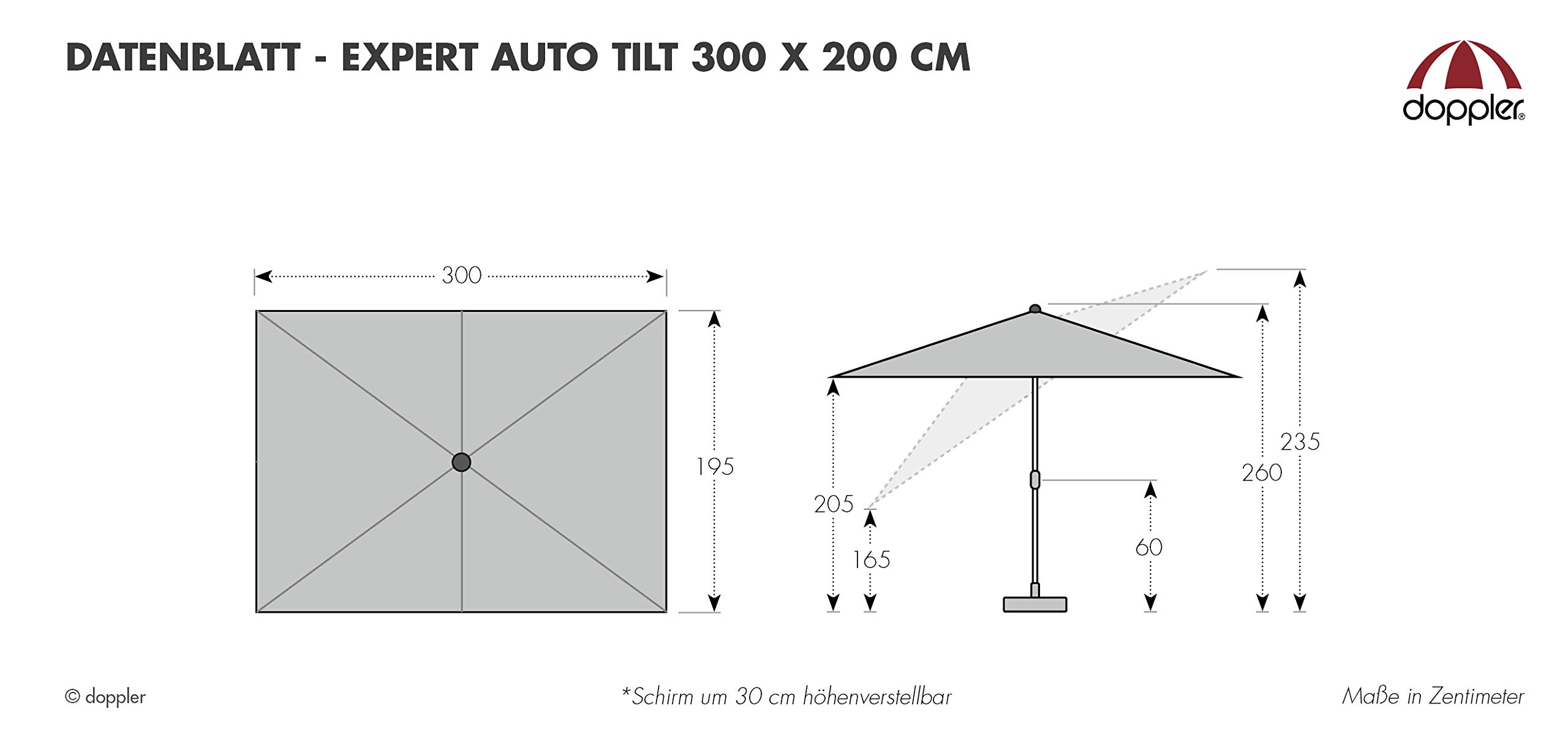 Doppler EXPERT Auto Tilt – Rechteckiger Sonnenschirm für Balkon oder Terrasse – Knickbar – ca. 300x200 cm