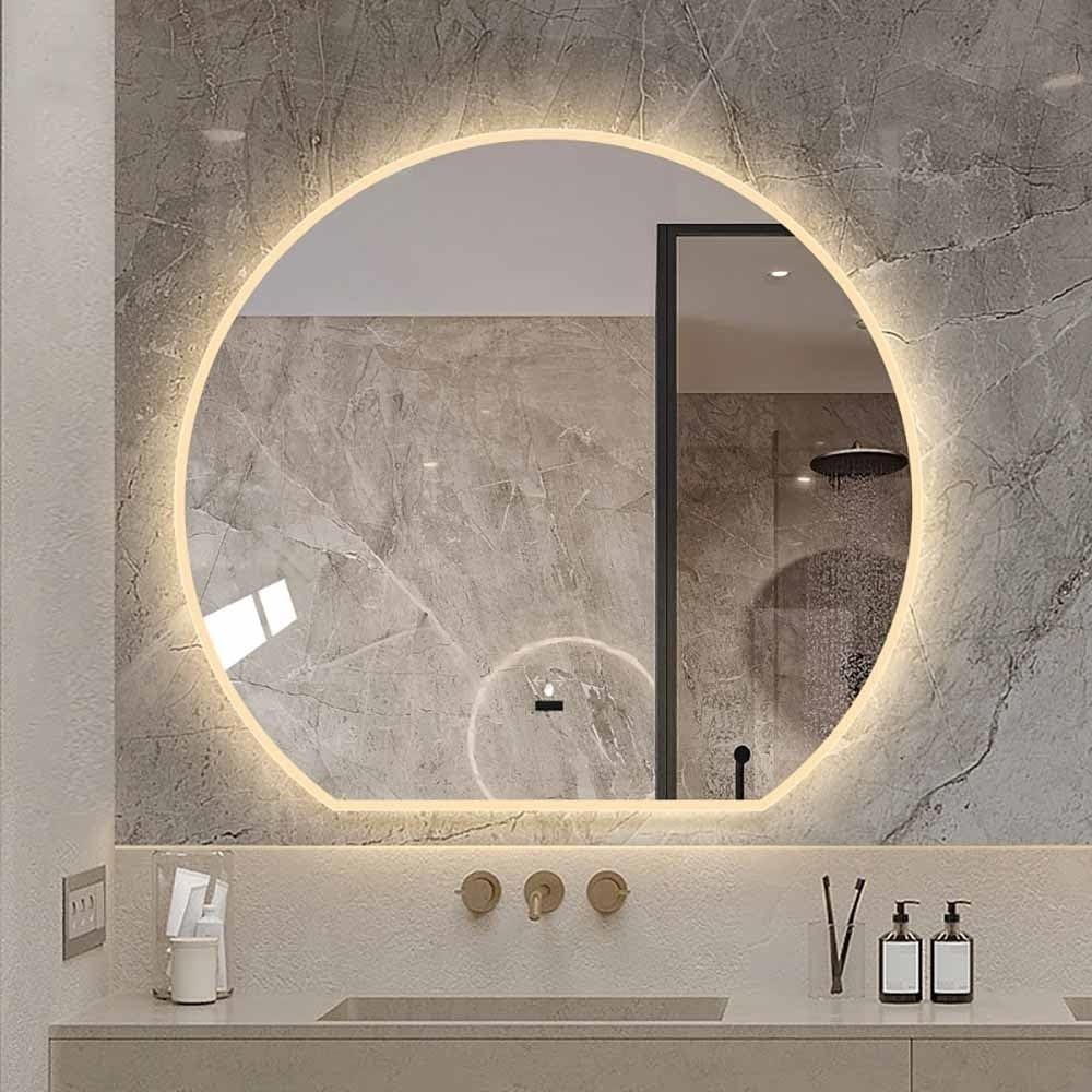 NURCIX 100CM Espejo de Pared con Luz LED, Media Luna Espejo de Baño Antivaho, Retroiluminado Espejo de Maquillaje, Redondo Espejo Inteligente Decorativos, Sin Marco Espejo de Tocador Iluminado (Color