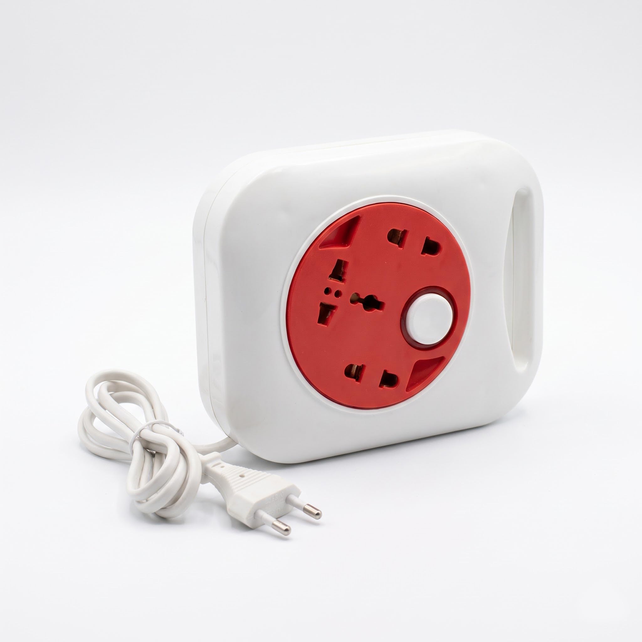 portable round flex box extension board | 3 universal sockets with master switch | retractable heavy-duty copper cable with carrying handle & power indicator | compact power strip