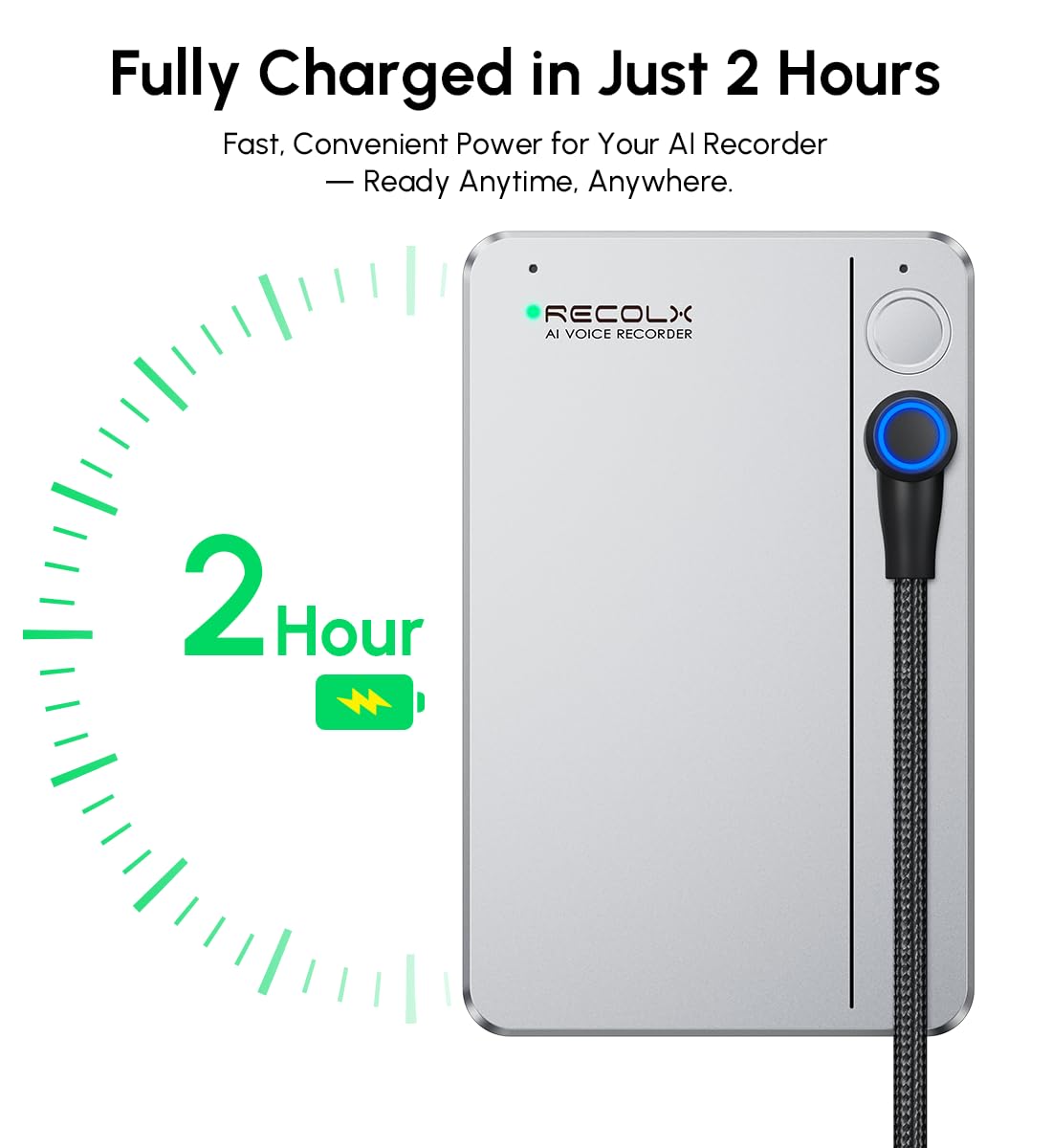 Cavo di ricambio per registratore vocale RECOLX AI, cavo di ricarica magnetico e adattatore USB a USB-C OTG, cavo di ricarica rapida da 0,6 m, kit di accessori di ricambio di backup