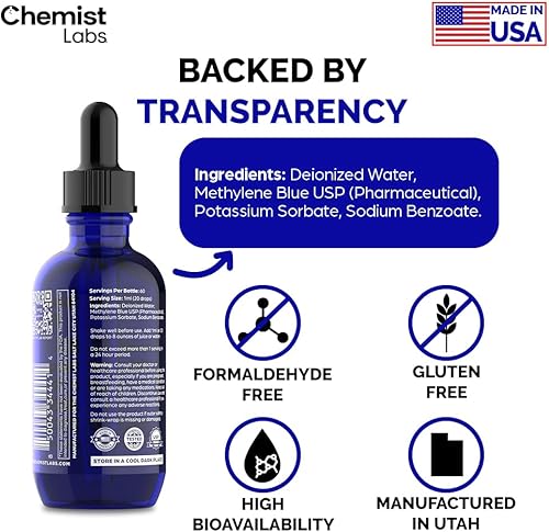 Miniatura 7 de Gotas de azul de metileno 1% grado farmacéutico 99% de pureza grado USP, metileno azul, soporte celular y mitocondrial, probado por terceros,