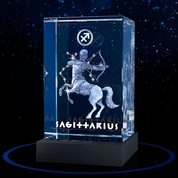 ArtPix 3D Zodiac Sign Crystal Gifts, 3D Laser Etched Engraved Sagittarius Zodiac Symbol Crystals, Personalized Memorial Birthday Gifts for Mom, Dad, Men, Women, Him, Her, LED Light Base Included