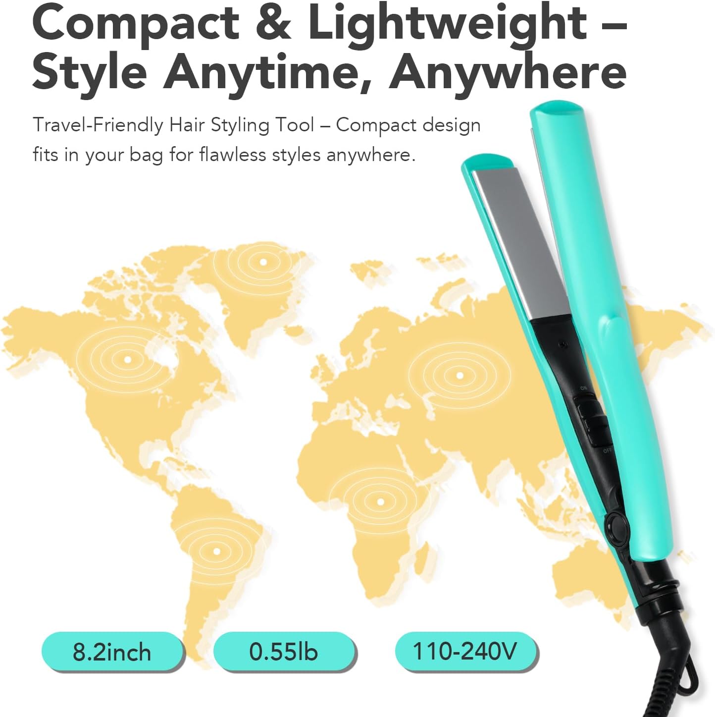 Mini 1 Inch Ceramic Flat Iron – Compact Hair Straightener for Short Hair & Bangs, Dual Voltage Travel-Friendly, Green