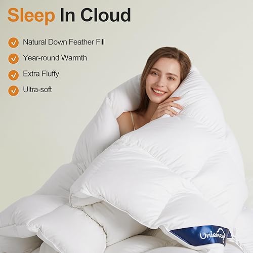 Miniatura 2 de Edredón de plumas tamaño California King, 108 x 98 pulgadas, para todas las estaciones, relleno de edredón extra esponjoso con pestañas en las