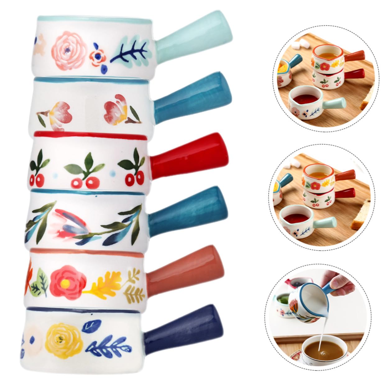 COLLBATH Juego de 6 Jarras de Cerámica con Mango para Crema y Leche, Diseño Delicado y Práctico, Adecuado para Cafeterías y Hoteles