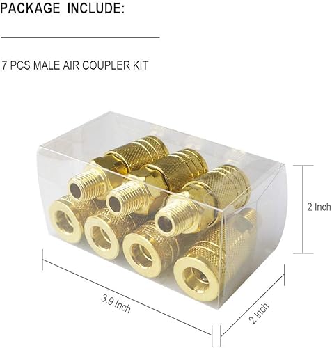 Miniatura 4 de JS Tools - Juego de 7 acopladores de aire macho, rosca NPT de 14 pulgadas y tamaño de cuerpo, herramienta de conexión rápida de aire, acoplador
