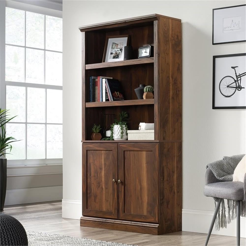 Sauder Carell Furniture Engineered Wood Tall Wood Bookcase in Grand Walnut