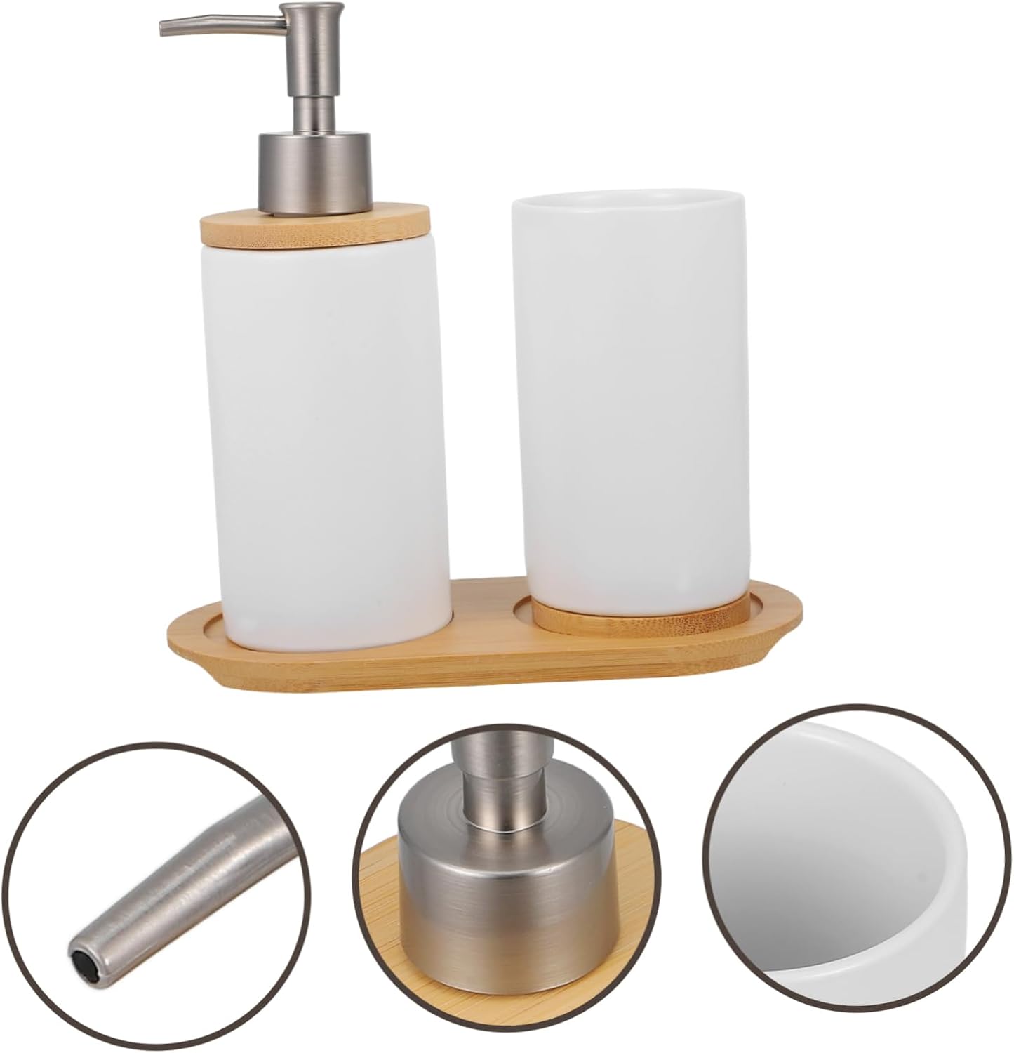 Bathroom Accessories Set Minimalist Ceramic Toothbrush Holder Manual Lotion Dispenser and Cup Elegant White Design for Daily Use and Gift Giving