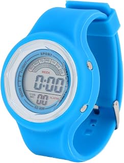 Qtqgoitem Women Blue Silicone Wristband Round Dial Stopwatch Backlight Electronic Watch (Model: f9b e16 d3b 1f5 1ad)