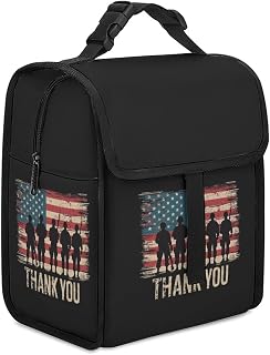 Veterans Day Memorial Day Partiotic Military Lunch Bag Insulated Cooler Lunchbox Meal Tote with Handles for Men Women Work Picnic