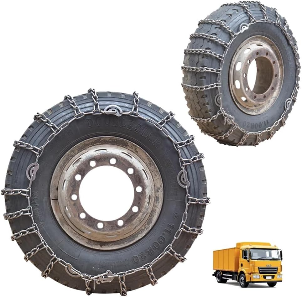 Snow Chains Tire Chains For Cars Suv Pickup Trucks Commercial trucks- Quick Fit AND Easy Installation,Reusable Universal Emergency Traction Snow Chains 2pcs 11.00-20 9mm 215/75R17.5