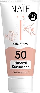 Naïf Mineral Base Sunscreen - For Babies and Children - SPF 50 - UVA & UVB Protection - Waterproof - Dermatologically Tested - Without Microplastics - 175 ml