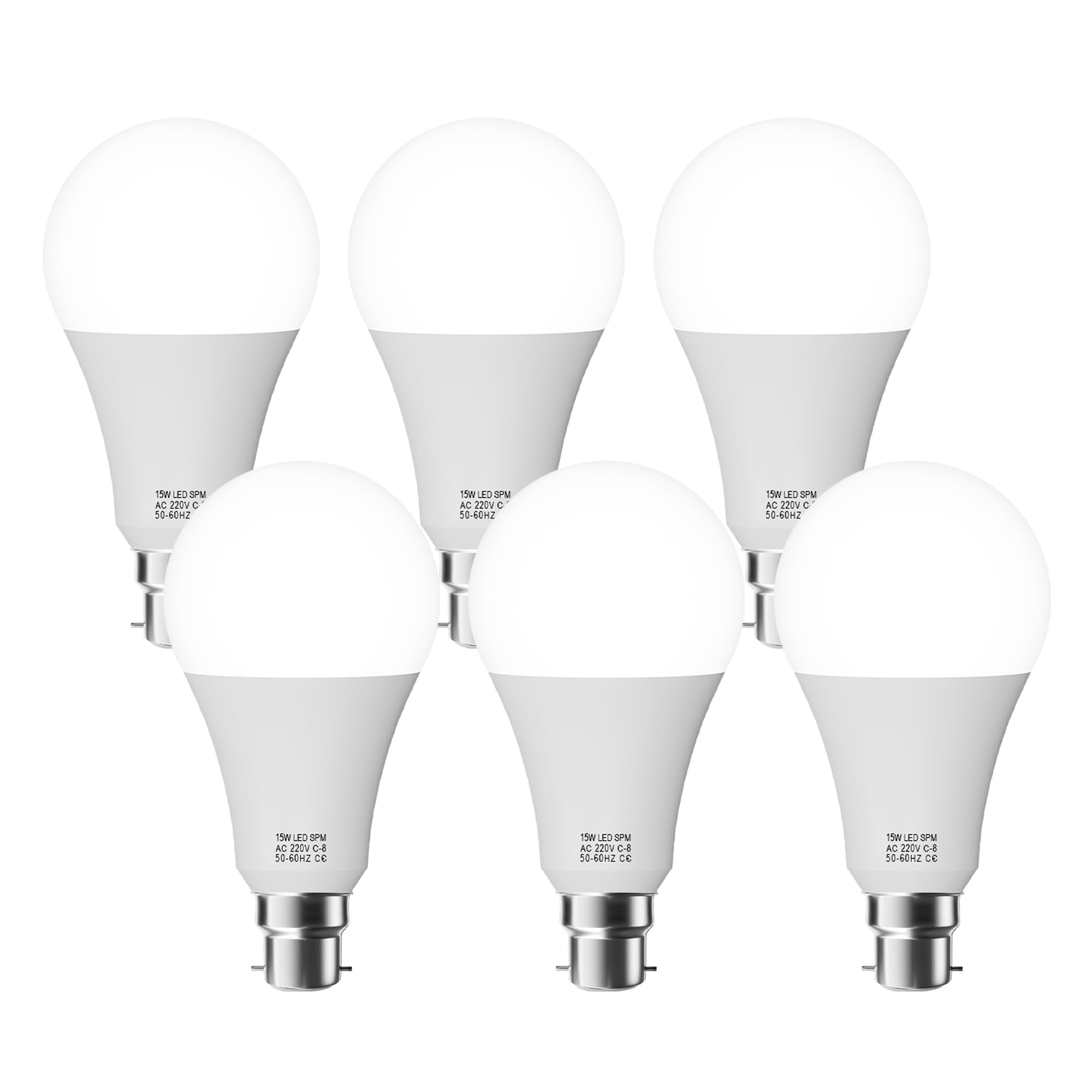 LEDSone Pack 6 | LED BC B22 A60 15W (Equivalent 100W) Cool White 6000K Light Bulb | Non-dimmable 1506lm Super Bright Bayonet Base GLS Energy Saving Bulb for Modern Home & Indoor Lighting