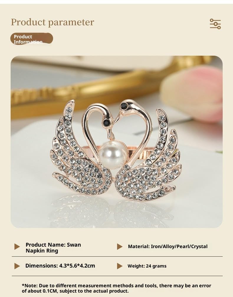 Tischdekoration 50Er Packung Diamant Perlen Schwanen Serviettenringe für Neujahr Hochzeit Feiertage Roségold