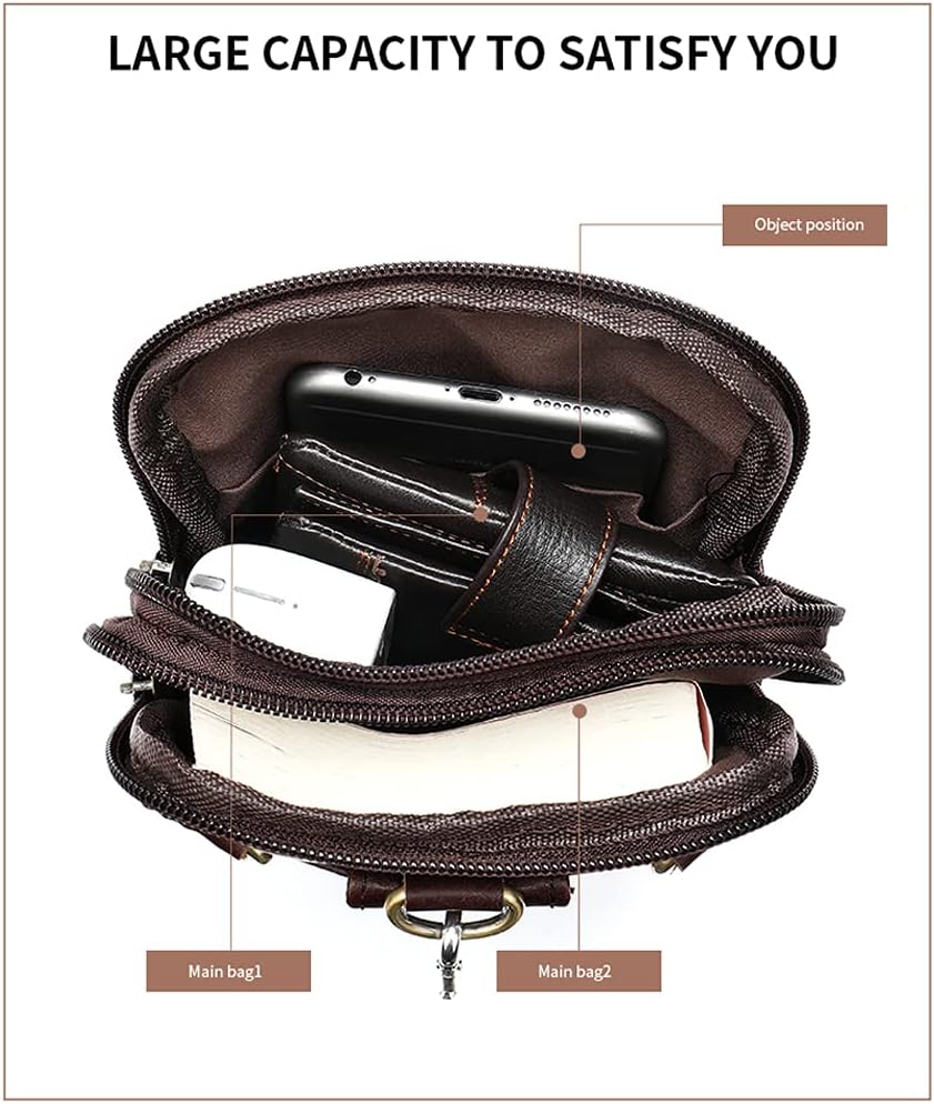 Leather Cell Phone Shoulder Bag Mens, Cell Phone Waist Bag Leather, Small PU Leather Shoulder Messenger Pouch Travel Crossbody Pack Belt Clip Holster Wallet Chest Bag for Cell Phone/Mini Tablet - Image 2