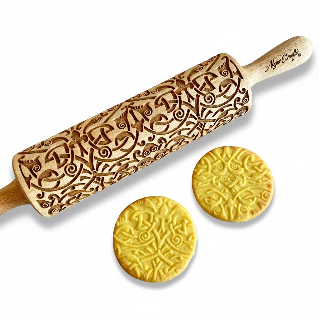 Algis Crafts - Fleur DE LIS Knot Embossed Rolling Pin for Baking Accessories with Laser Engraved Design - Beautifully Handmade Pattern Rolling Pin - Decorative Rolling Pins to Make Unique Bakes