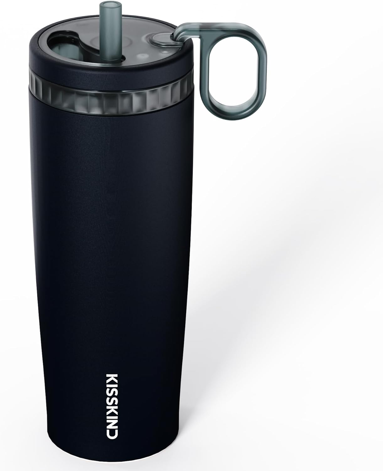 KISSKIND 20 Oz Iced Coffee Tumbler with Hidden Straw, Insulated Stainless Steel Coffee Tumbler, Leakproof Ceramic Lined Travel Cup for Subway Commuting, Slim Tumbler for To-Go, Midnight Espresso