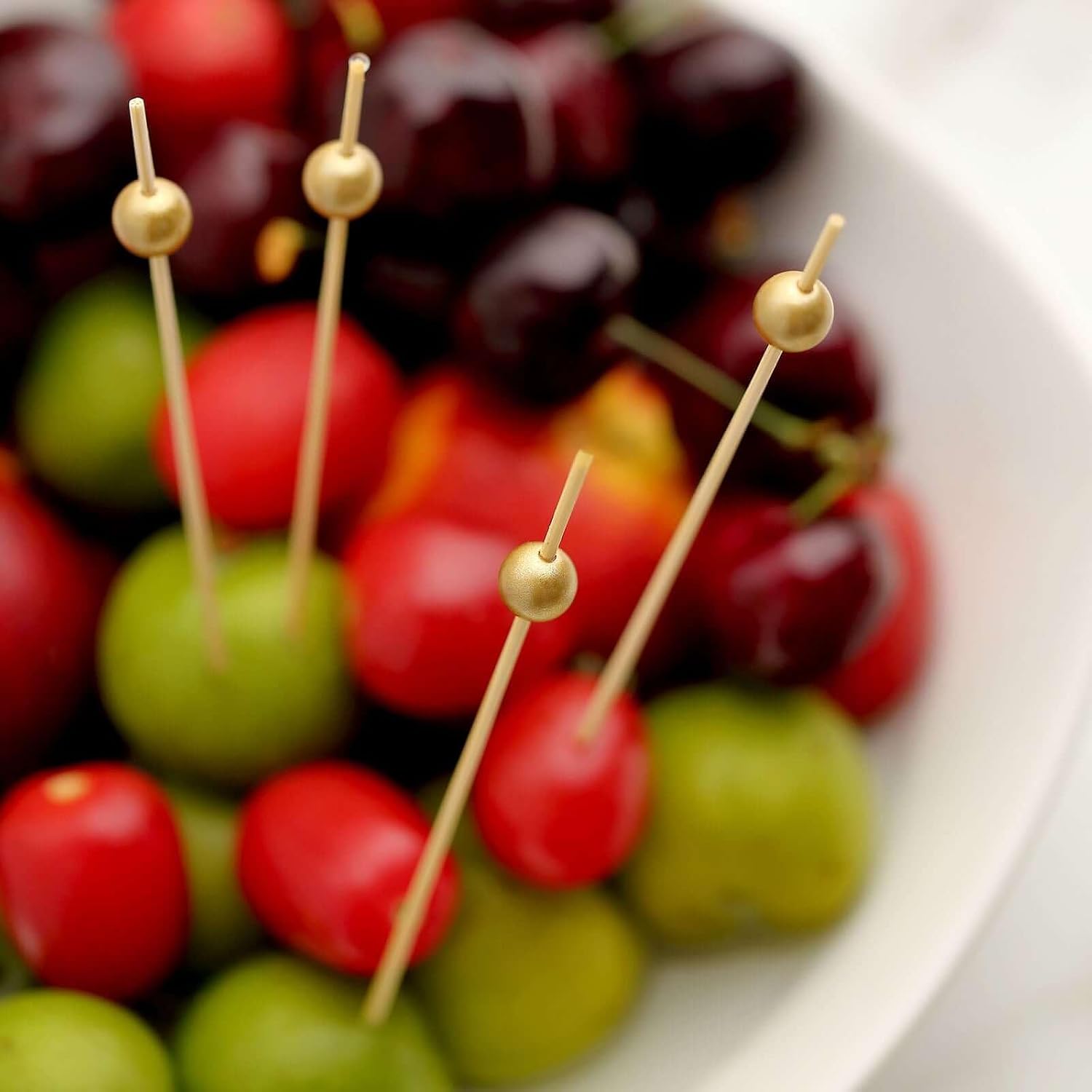 Efavormart 100-Pack Gold Pearl Bamboo Skewers, 4.5" Eco-Friendly Cocktail Picks and Decorative Appetizer Sticks for Sophisticated Weddings, Galas, and Upscale Party Events