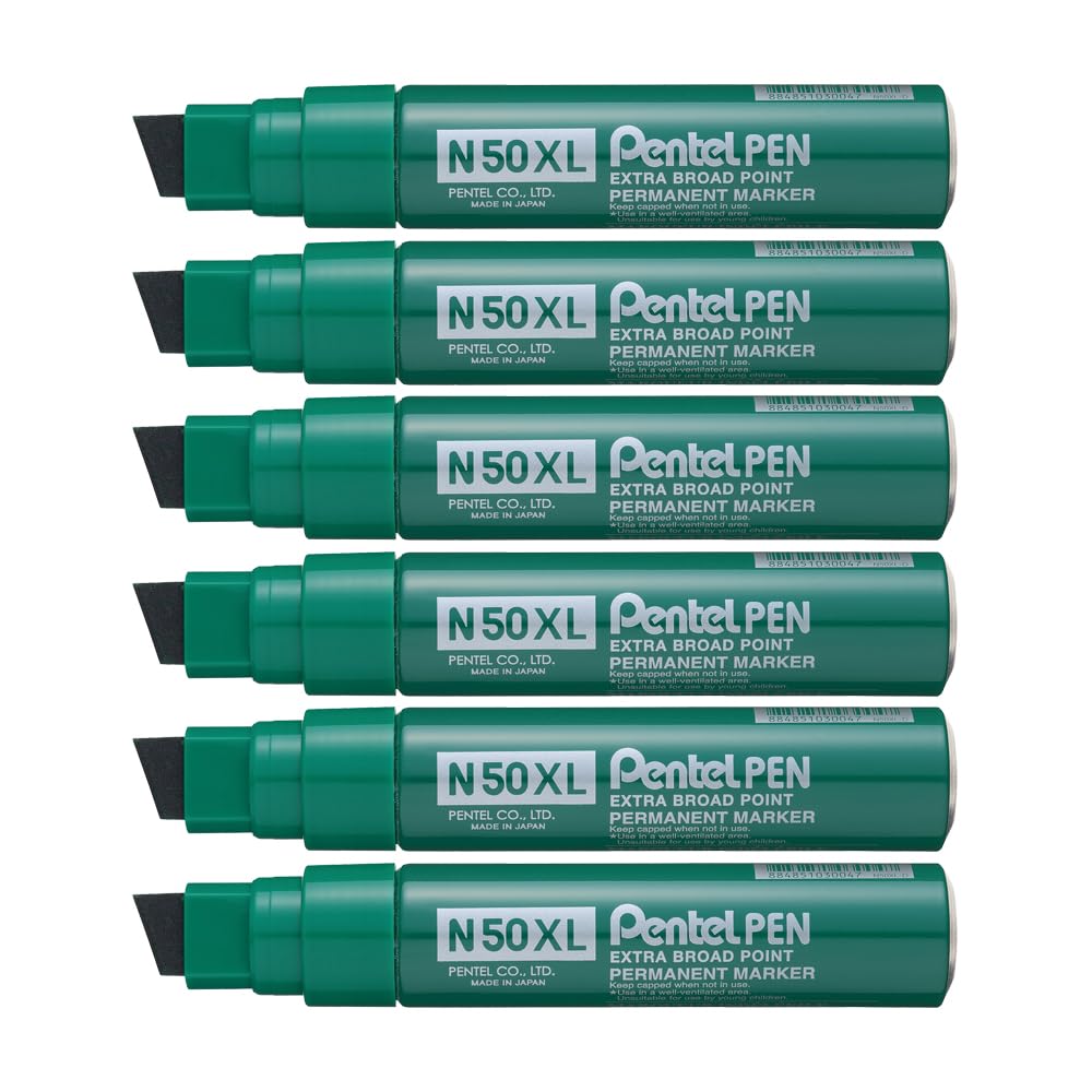 Pentel N50XL-D - Pennarello indelebile con punta a scalpello, confezione da 6, colore: Verde