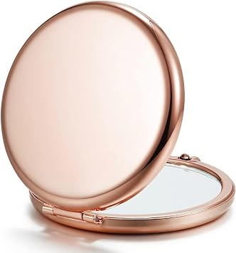 Dienmern Double-Sided 1X/2X Magnifying Metal Pocket Makeup Mirrors Rose Gold