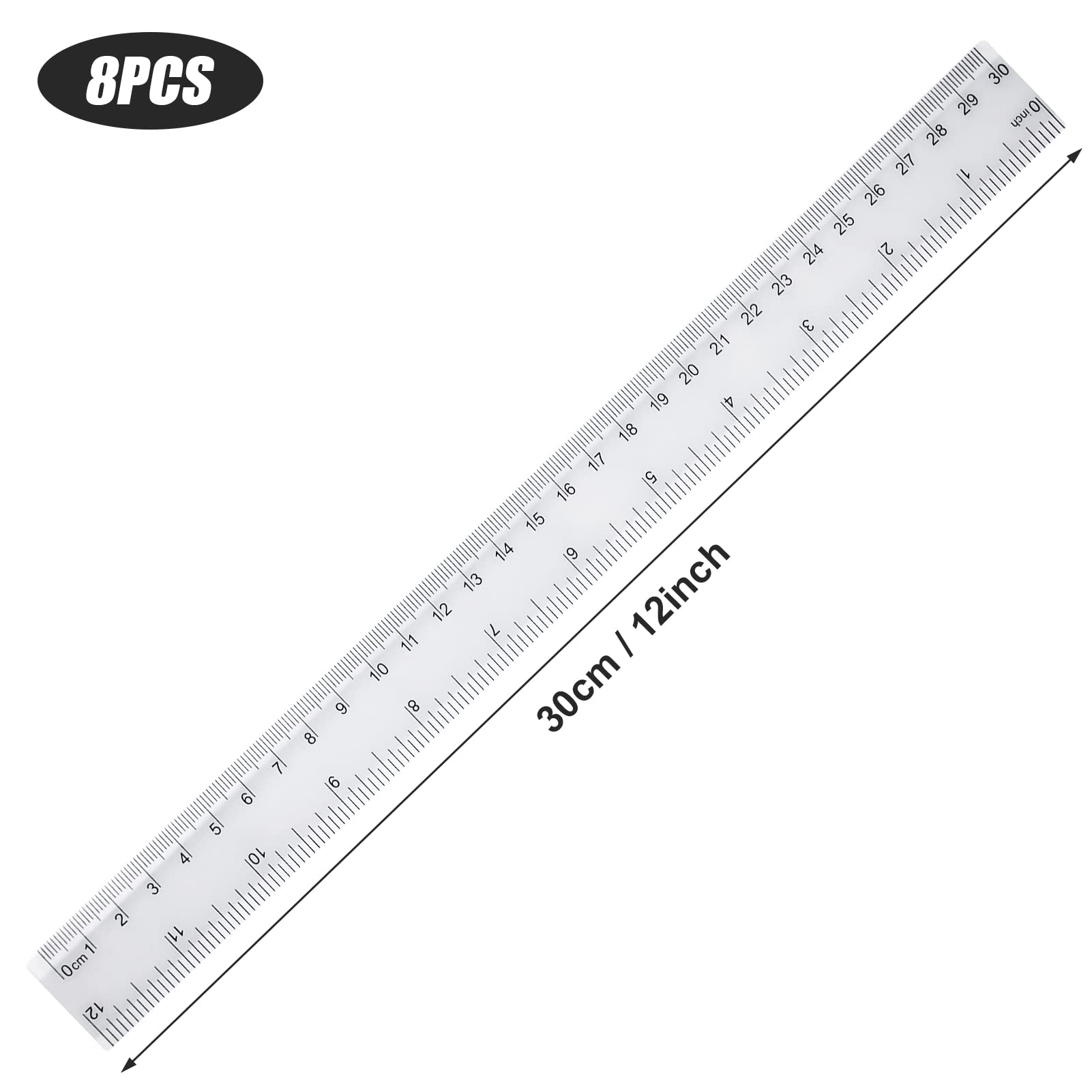 12 Pack Clear Plastic Ruler,Straight Ruler,8 Pack 30cm Ruler, 4 Pack 15cm Ruler,Transparent Plastic Ruler Kit Measuring Tool for Student School Office - Image 2