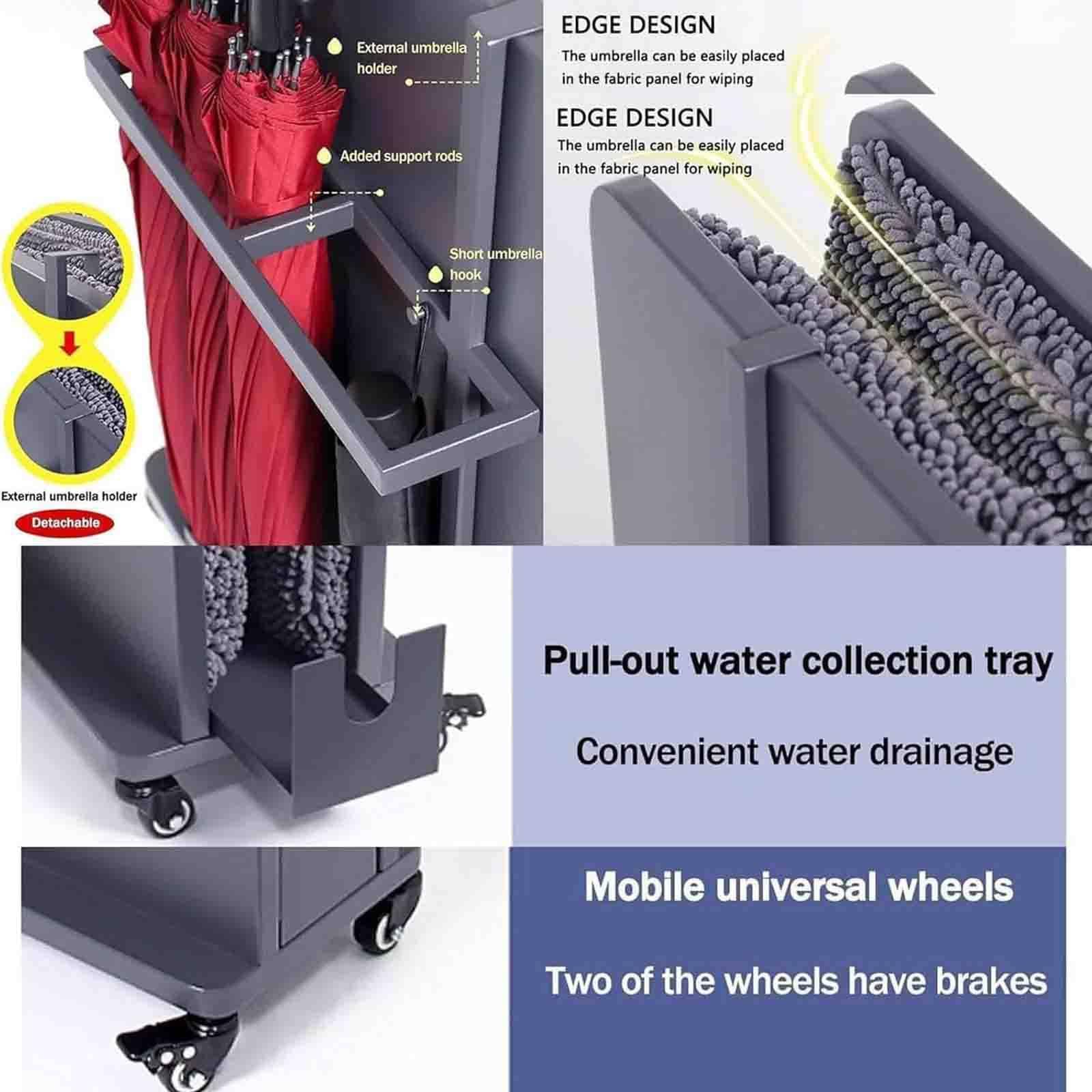 Machine de récupération des Gouttes de Parapluie, Microfibre à Haute capacité d'absorption, bac d'égouttement Amovible, Portable avec roulettes, Conception Peu encombrante pour l'école de