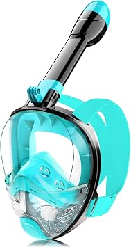 Full Face Snorkel Mask for Adults Teen, Snorkeling Gear with Detachable Camera Mount, Panoramic 180 View, Anti-Fog Anti-Leak Snorkling Set for Man and Women Black Green-L/XL