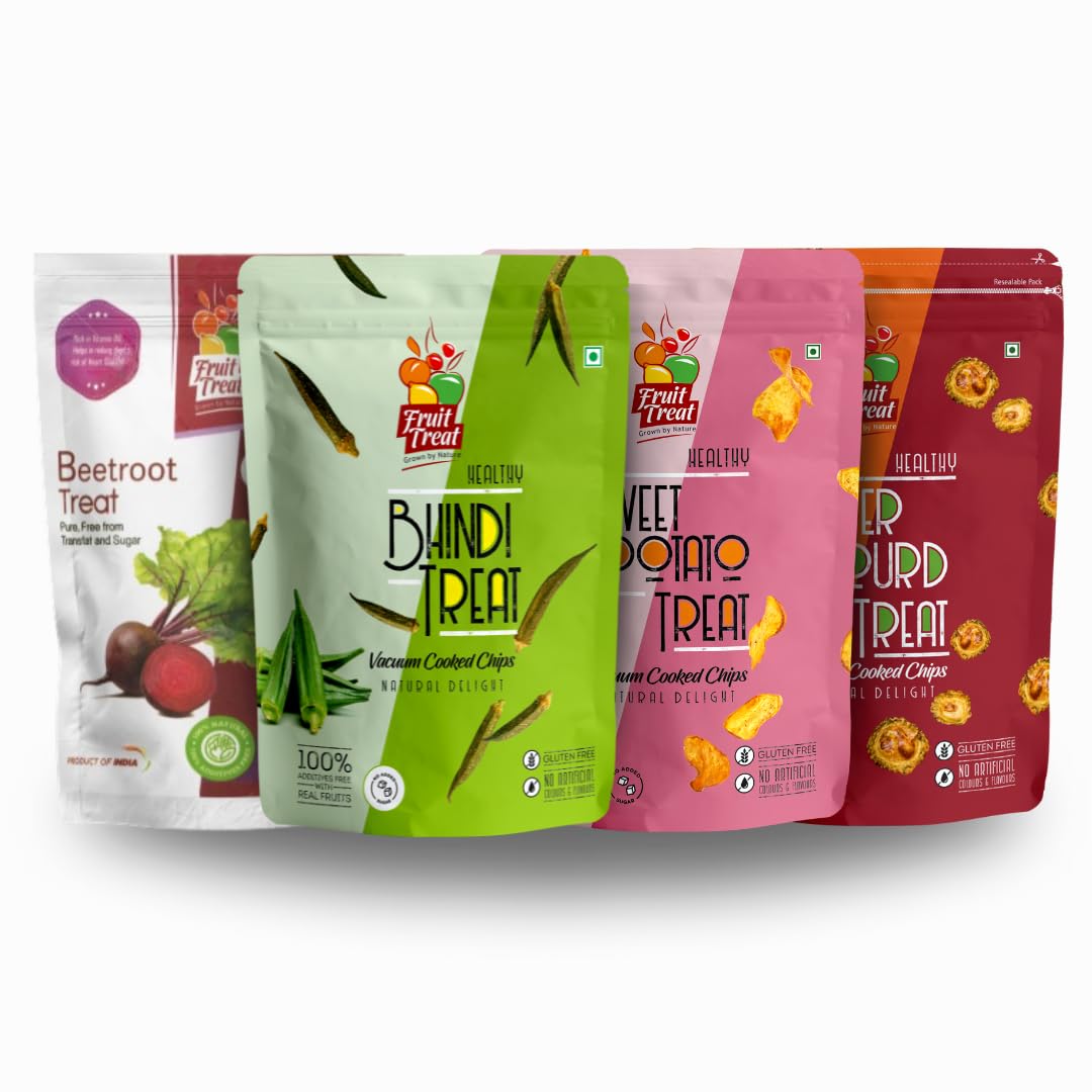 FruitTreat Veggies Healthy Vacuum Fried Chips Combo (60g- Pack of 4) | Bhindi Okra, Bitter Gourd, Sweet Potato, Beetroot | Crispy & Tasty Vegetable Snacks (B0C9X7JJQW) Amazon Price History, Amazon Price Tracker