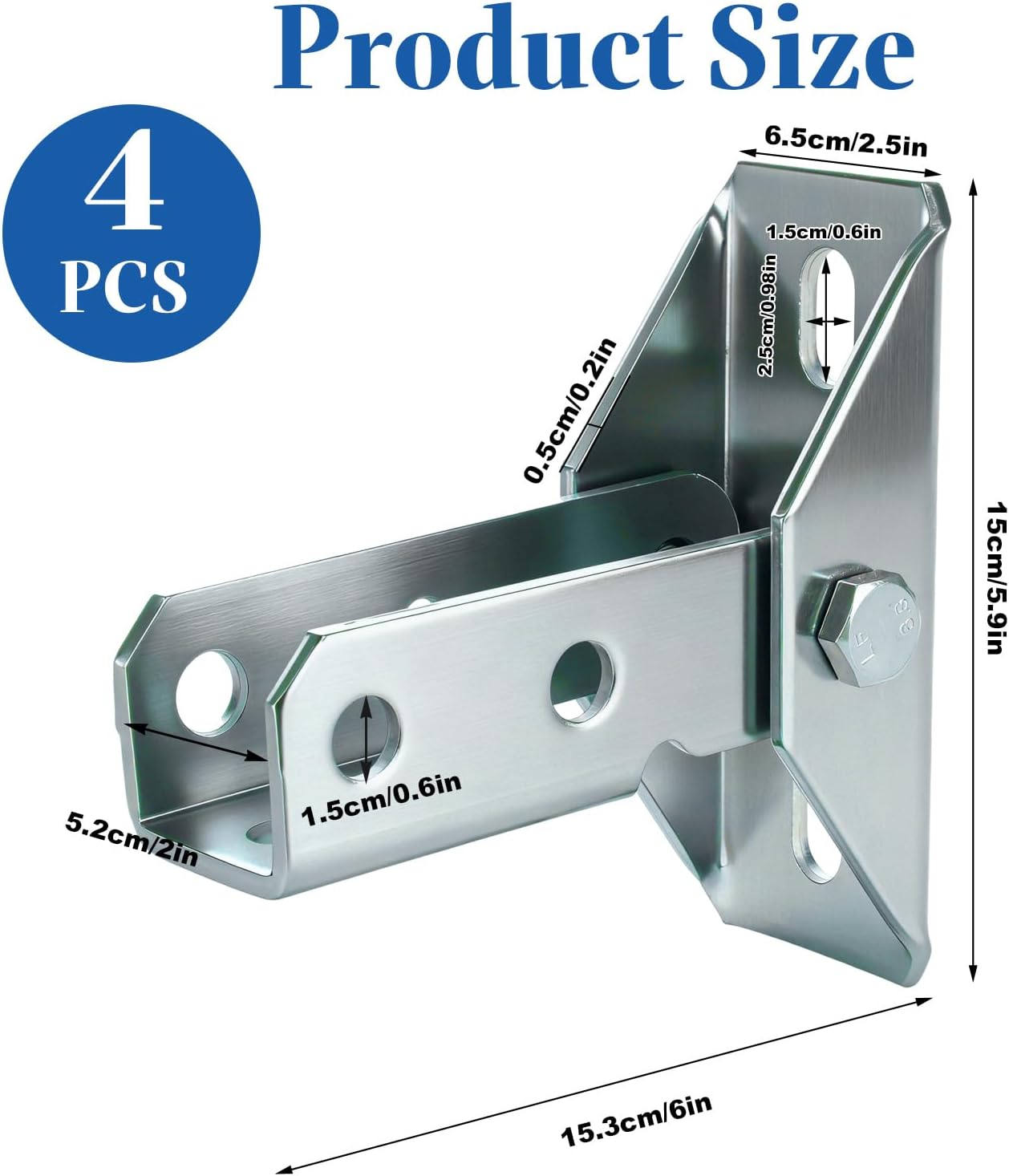 4 Pcs Strut Channel Adjustable Brace Fitting for 1-5/8" Channel, Strut Hinged Base Bracket, 3/16" Thick Solar Panel Brackets